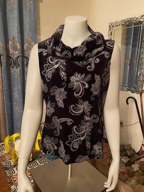 Notations Black Top with Silver Paisley Accents